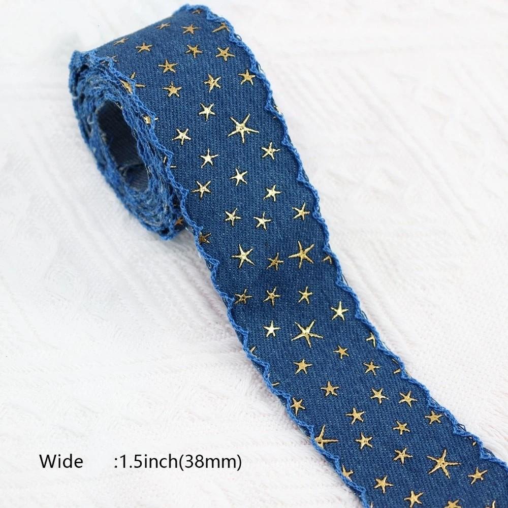 1 yard 38MM Gold Star Denim Cloth Ribbon 38MM Width Clothing Sewing Supplies  Clothing Sewing