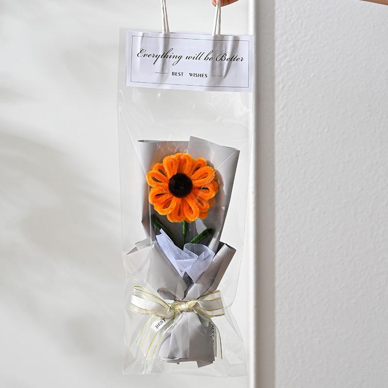 Qixi Festival Valentine's Day Teachers' Day Sunflowers Handmade DIY Twist Stick Knitting Bouquet Gift for Girlfriend Girls