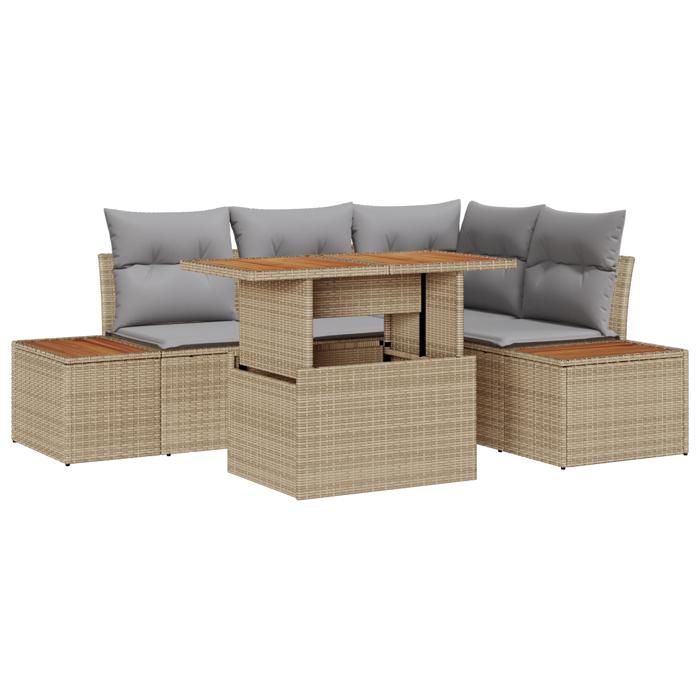 VidaXL Ensemble de salle à manger de jardin 5 pièces avec coussins Beige Poly Rattan Acacia 3350067