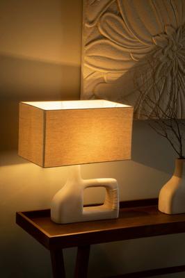 Sarafay Ecomix Handgefertigte Kleine Tischlampe - Nachhaltiger Umweltfreundlicher Baumwollschirm Schreibtischlampe für Boho & Moderne Häuser