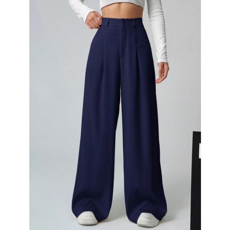 Damen Apricot High Waist Weites Bein Locker Lässig Anzug Lange Hose