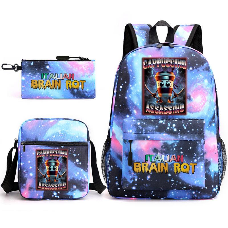 School Bag Tongtongsahur Cartoon Abstract Shanhaijing Primary School Students and Teenagers Backpack Three-piece Set L