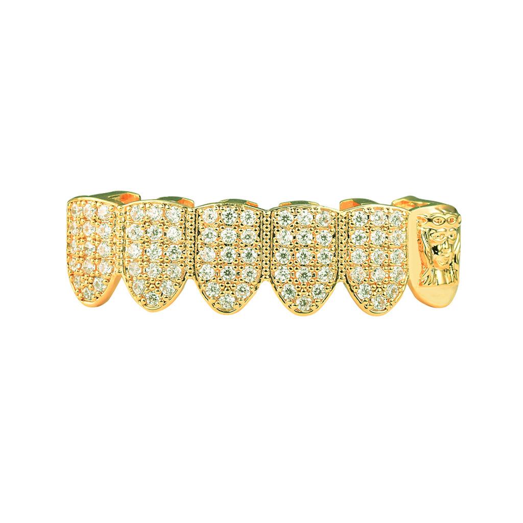 Retro European-American Hip Hop Zircon Gold Grillz - Ancient Greek Portrait Pattern, Single Row Grillz. золотой