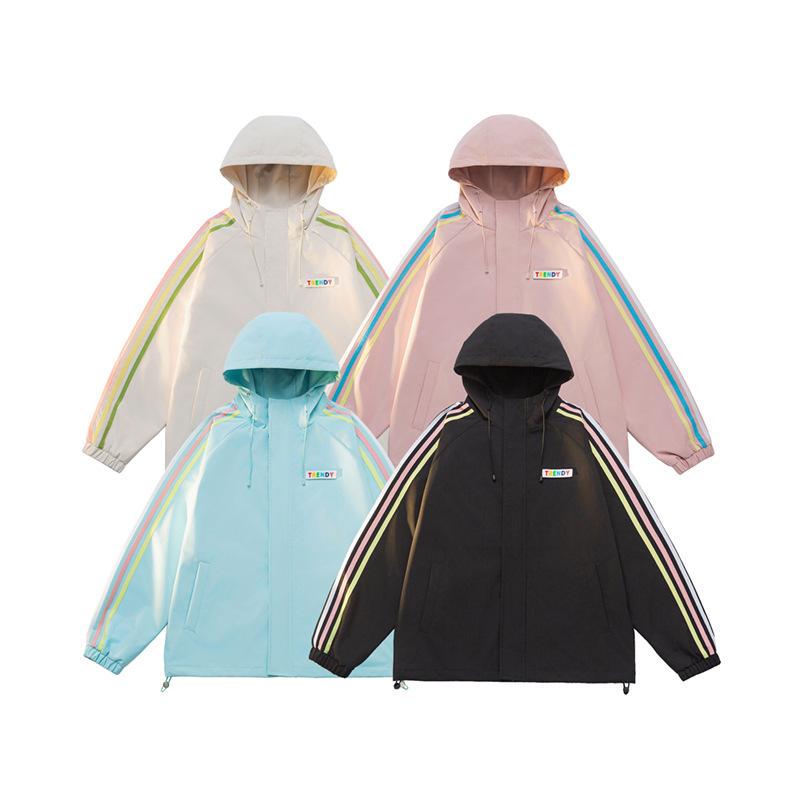 Jackets for Men and Women In Spring and Autumn Dopamine Couple Striped Waterproof Jacket for Men