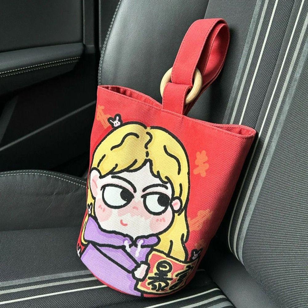 Lovely Girl Canvas Cartoon Bucket Handbag Letter Cartoon Lunch Bag Sweet Letter Tote Bag  Outdoor