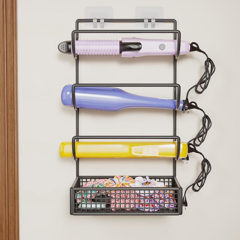 Wall-Mounted Hair Dryer And Curling Ironwork Material Holder No Drilling Required Rustproof Perfect For Bathroom Beauty Salon