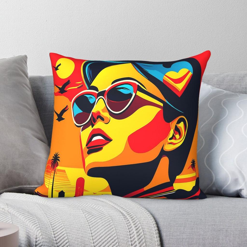 Urban Elegance Cool Woman Square Pillowcase Polyester Linen Velvet Printed Zip Decor Pillow Case Room Cushion Cover