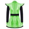 Kids Girls Alien Costume Patchwork Metallic Gloss Mock Neck Long Sleeve Back Zipper Built In Shorts Dress