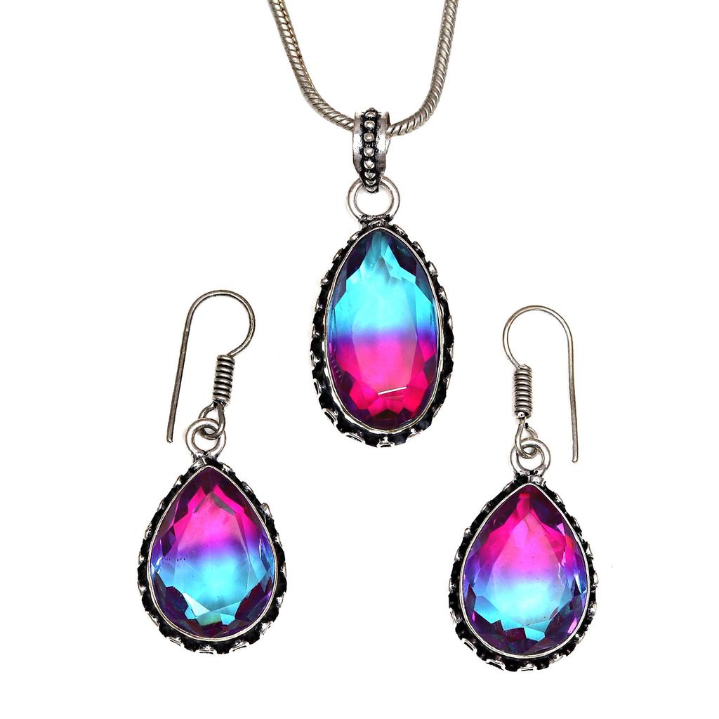 Bio-Tourmaline Quartz Jewelry Set 18-20'' Handmade For Womens Unisex New