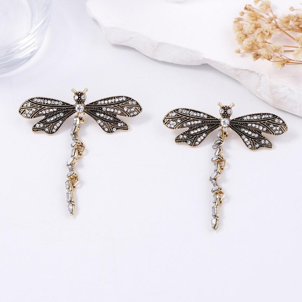 Personality Trend, Unique Creativity, High-end Design Sense, Old-fashioned Alloy Micro-zircon Dragonfly Women's Earrings