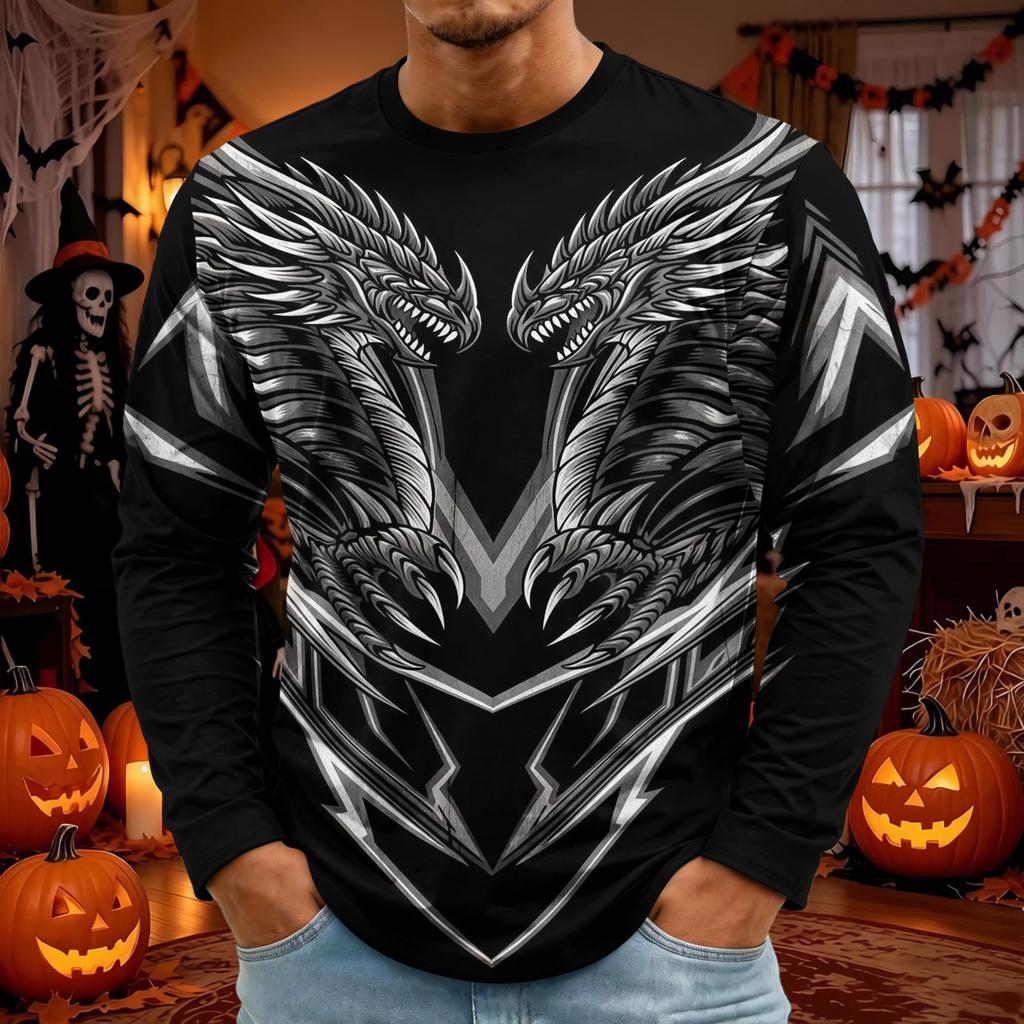 Men's Halloween Long Sleeve T-Shirt Neck Loose Fit Casual Versatile Top