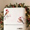 1Set Christmas Four Birds In Santa Hats and Red Berry Branches Window Sticker Self-adhesive Wall Stickers Door Glass Vinyl Decal