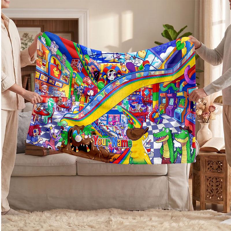 The Amazing Digital Circus Personalized Flannel Blanket, Custom Printed Text Name, Warm Soft Blanket For Couch Bed