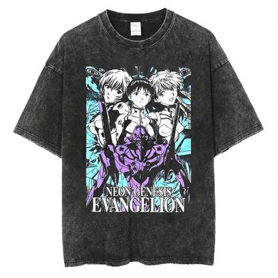 Neon Genesis Evangelion Jednotka-01 Panel z mangy Vintage Praná Tričko Leto 2026 Oversized Streetwear Grafické Tričko pre Mužov Ženy