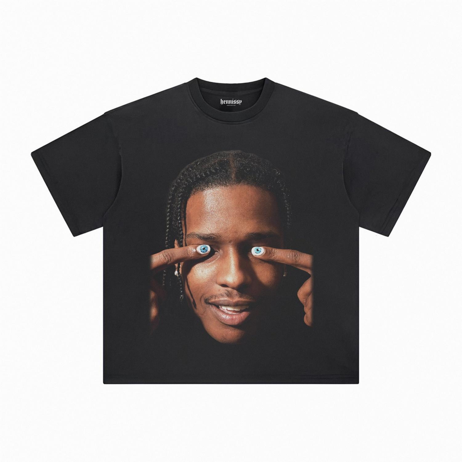 

Летняя футболка рэпера ASAP ROCKY с большим лицом, хлопковая футболка с принтом и круглым вырезом, модная, повседневная, свободного кроя, уличная одежда, высокое качество, унисекс S чёрный