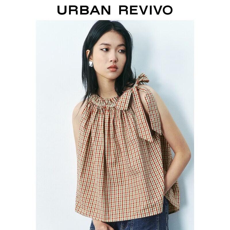 UR2026 Summer Casual Plaid Lace Blouse