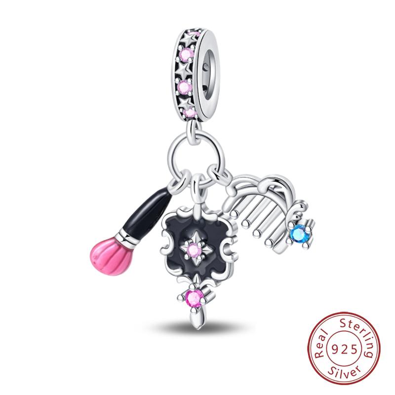 Sweet Romantic Princess Charms S925 Silver Pink Dress Lipstick High Heels Perfume Beads 3mm DIY Fine Jewelry Accessories