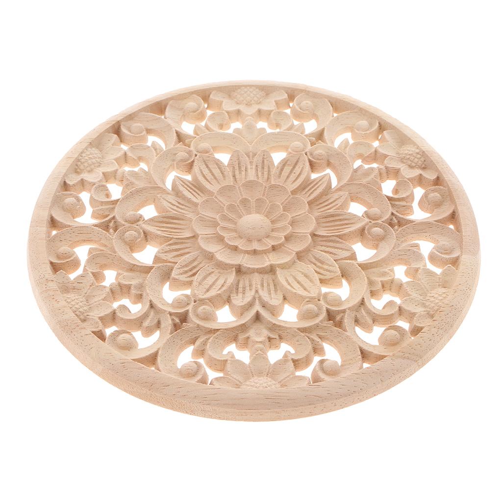 1 Stück Natürliches Florales Holzgeschnitztes Blume Rundes Holzeck Applikationen Handwerk Rahmen Wand Tür Möbel Schrank Dekorative Figur