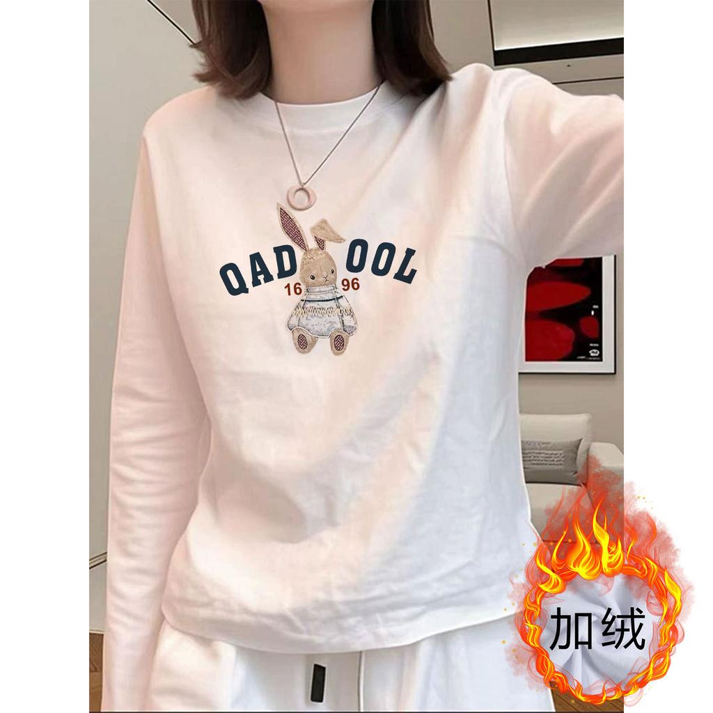 Women's Long Sleeve T-Shirt Crew Neck Fall Winter Casual Cartoon Print Loose Cotton Thermal Lined Base Layer Top