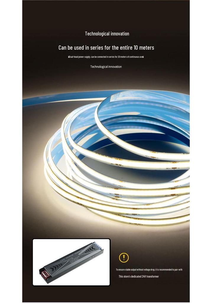 24V Low Voltage Self-Adhesive COB LED Strip Light for Living Room, Cabinet, and Recessed Card Slots