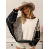 Women's Fleece Oversized Color Block Striped Sweatshirt Fall Vintage Warm Pacthwork Pullover with Pockets
