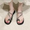 Flat-bottomed Set of Toe Small Cool Slippers Women's New Summer Soft-soled Shoes with Skirt Rhinestone Sandals