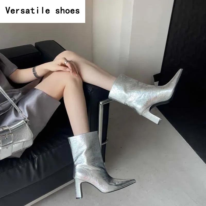 Stil Stradal Botine de Damă cu Vârf Ascuțit, Mărimi Mari, Toc Pătrat la Modă, Pantofi de Petrecere, Prom, Botine Scurte Concise pentru Doamne