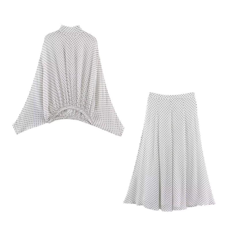 TAOP Womens Polka - Bow Shirt Midi Skirt Set 2026 Casual Office Outfit