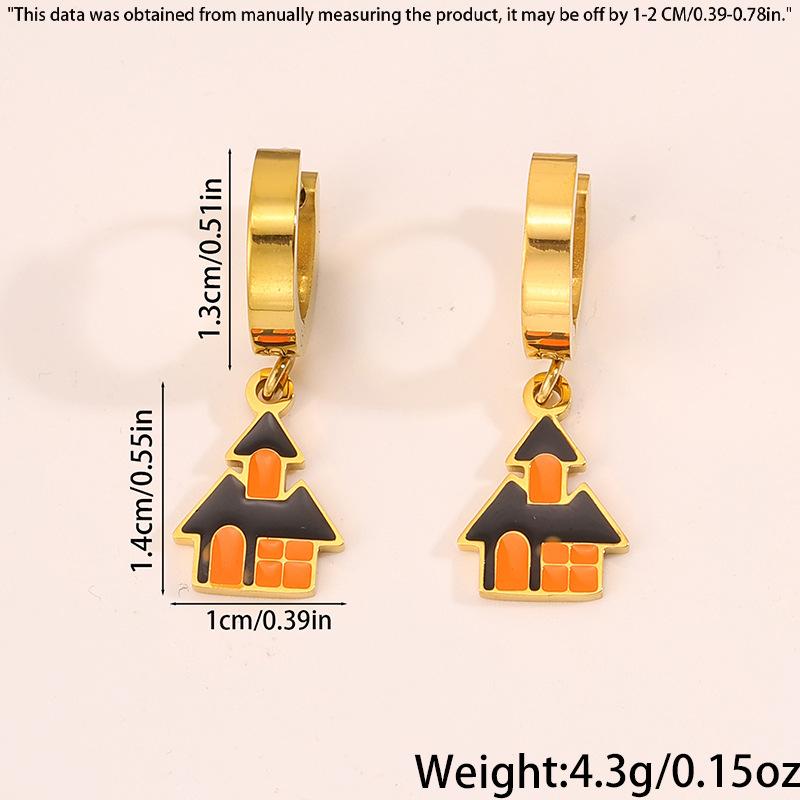 Titanium and Steel Earrings - Halloween Style Earrings - Pumpkin Head Witch-style Vintage Earrings