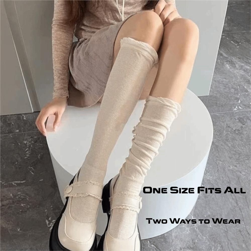 1 Pair Sweet Solid Color Thigh High Stockings Thin Breathable JK Socks Loose Bubble Toe Design Ballet Hosiery for Women