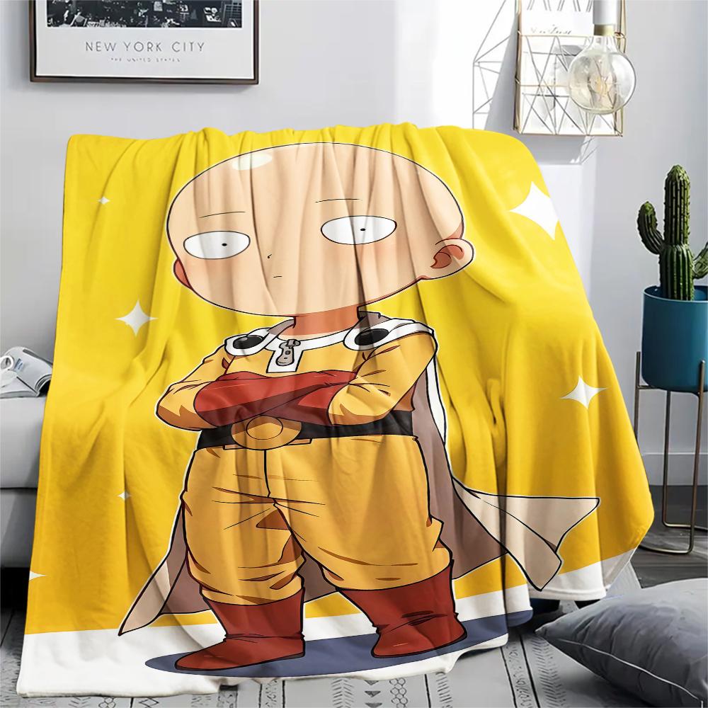 1 Stück One-Punch Man Aufdruck Flanelldecke, Hohe Qualität für Alle Jahreszeiten, Heimdekoration, Wärme und Komfort, Perfekt für Weihnachtsgeschenke
