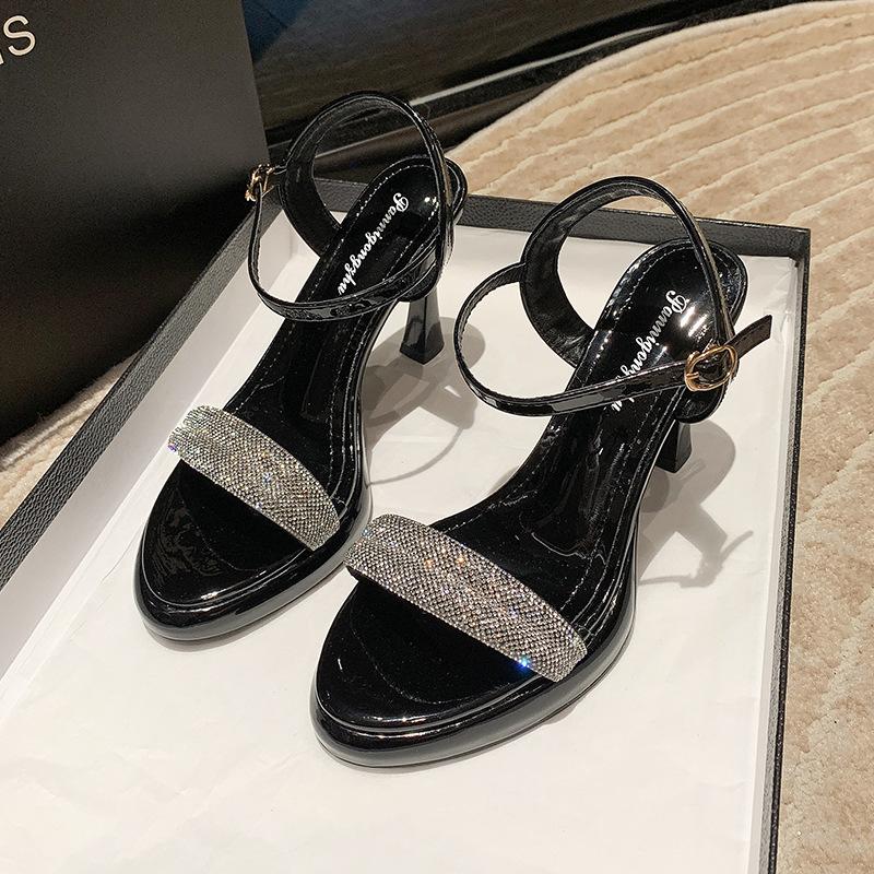 

High-heeled sandals women s summer new stiletto temperament shows legs long fashion rhinestone pointed fried street women s shoes 35 чёрный