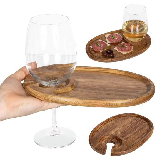 Wine Glass Serving Tray Oval Platter for Parties Dining Wooden Rustic Elegant Charcuterie Serving Board for Cheese Fruit Steak