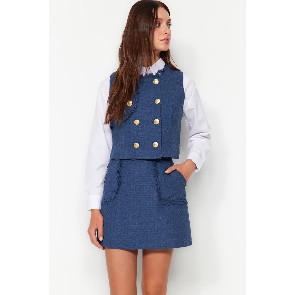 Detailní mini tkaná sukně z Indigo Tweed Fabric Tweed Twoaw24et00204