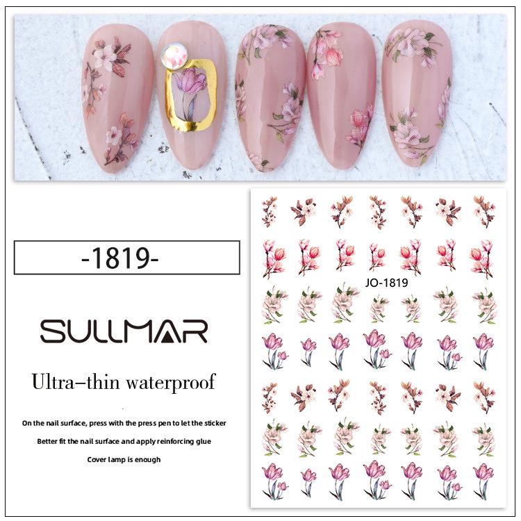 

Tulip Spring Pink 3D Nail Art Stickers: Small Flowers DIY Press-On Decorations