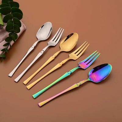 12Pcs Stainless Steel Mirror Rose Fork Spoon Set Cake Fork Snack Salad Coffee Fruit Fork Spoon Cutlery Kitchen Dinnerware Set