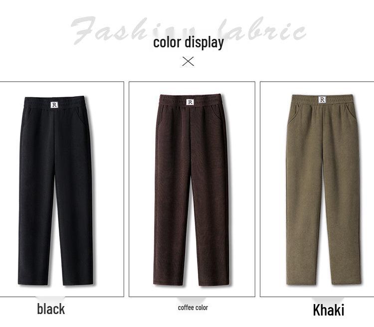 Mom's Fleece-Lined Cotton Pants, Thickened Straight-Leg, Warm Autumn/Winter Trousers for Middle-Aged/Elderly Women.