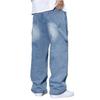 2026 New American Retro Ripped Jeans Men's Loose and Old Washed Wide-leg Trousers Street Style Jeans