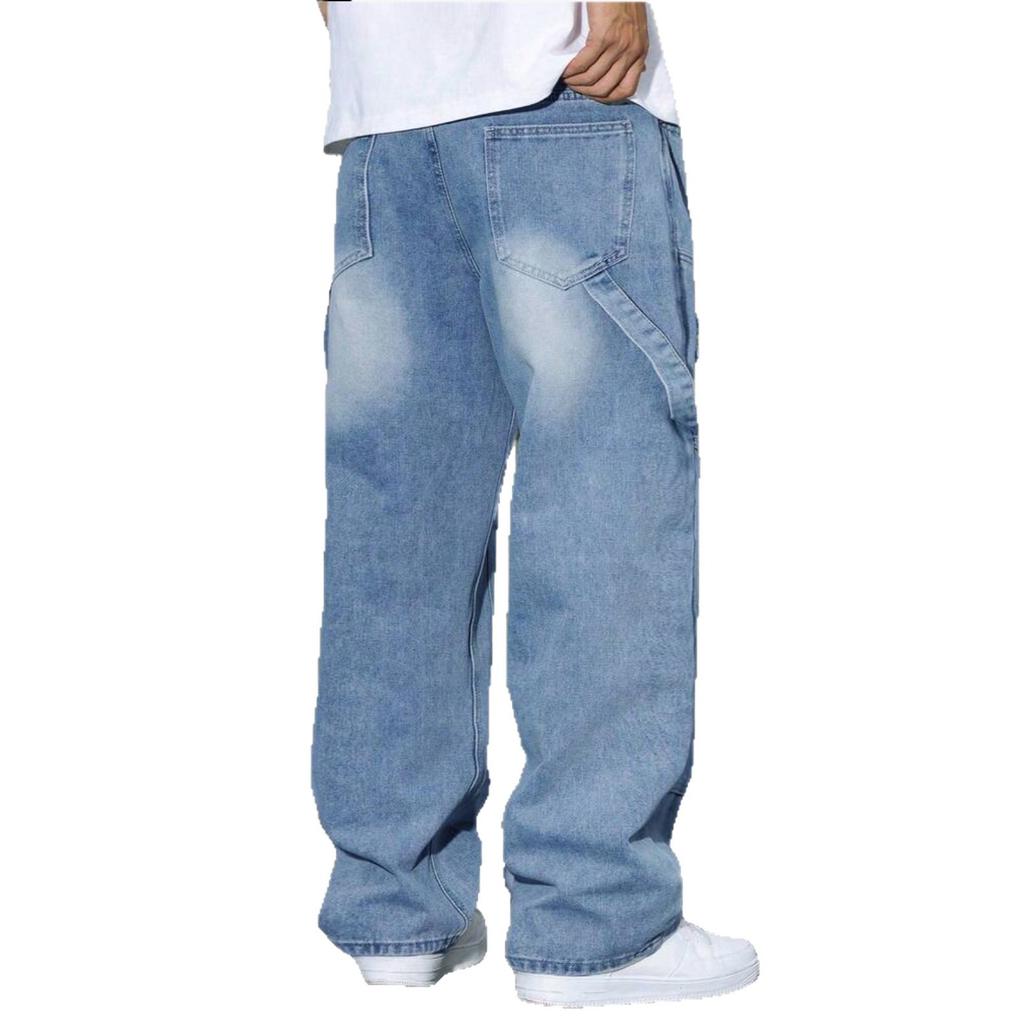 2026 New American Retro Ripped Jeans Men's Loose and Old Washed Wide-leg Trousers Street Style Jeans