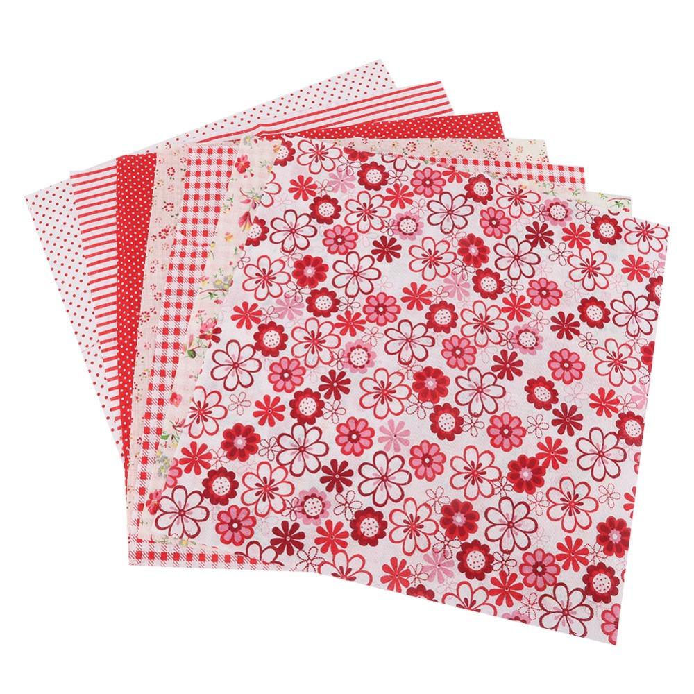 7Pcs Red floral pattern Patchwork Fabric 7 pieces per set Pre-cut Cloth Fabric art production
