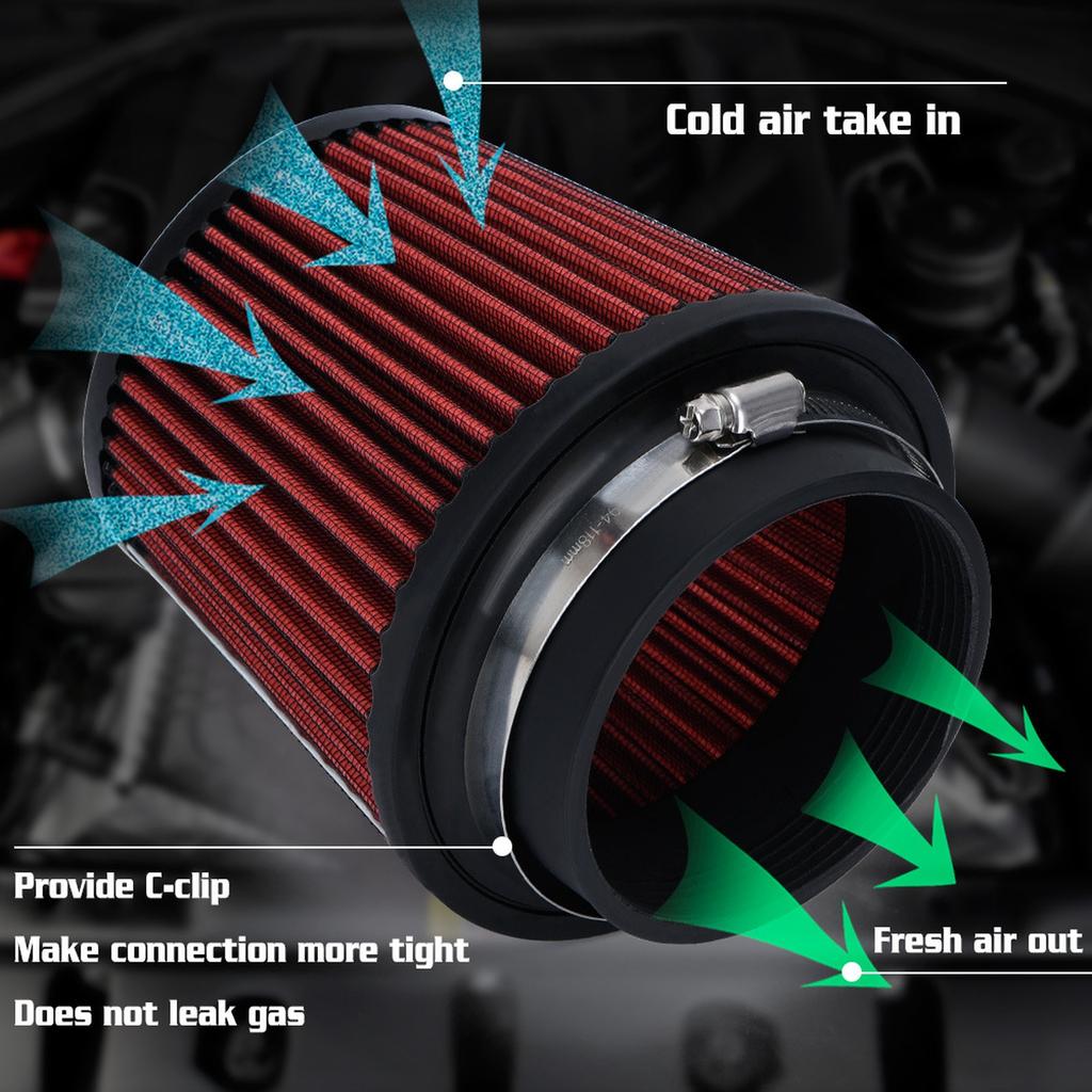 Neck 4" 100mm Universal Car High Cold Intake Filter Power Intake Inlet System Head Cleaner Red