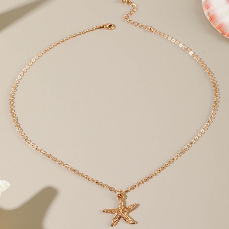 Bohemian Starfish Colored Rice Bead Necklace, Beach Scallop Imitation Pearl Necklace Necklace for Women