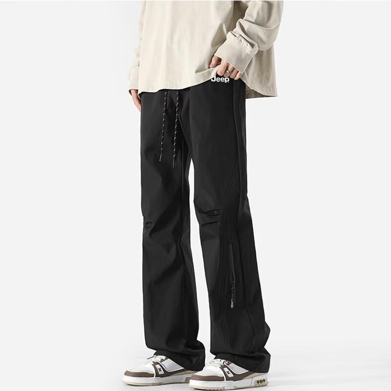 JEEP Men's Casual Zipper Pleated Wide-Leg Long Pants