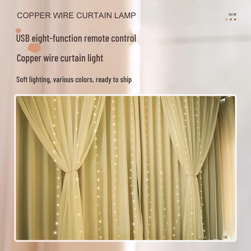 300 LED Copper Wire Curtain Lights, 3x3m, USB, with Eight-Function Remote for Outdoor Waterproof Christmas Decoration