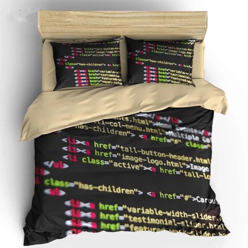 Programmeur Dekbedovertrek King Queen Size Groen Binaire Print Programmeercode Gegevens Beddengoedset Computerprogramma Nummer Dekbedovertrek 150x200cm 3pcs