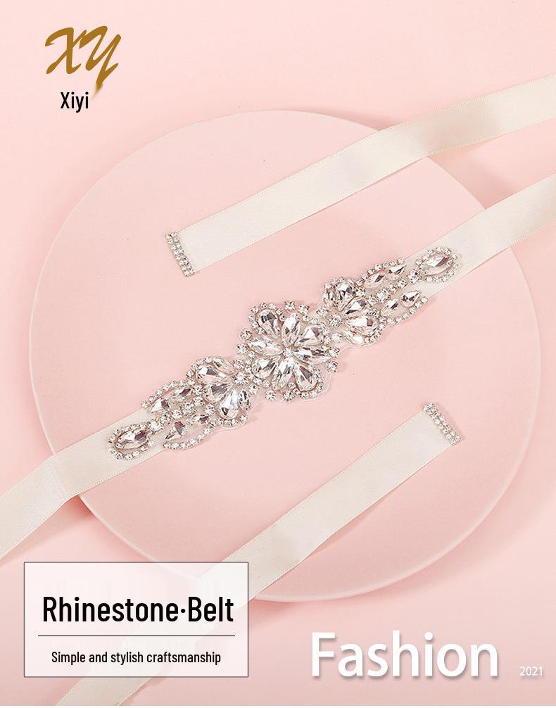 Accessoire Ceinture de Mariée Européen et Américain Cousu Main avec Strass