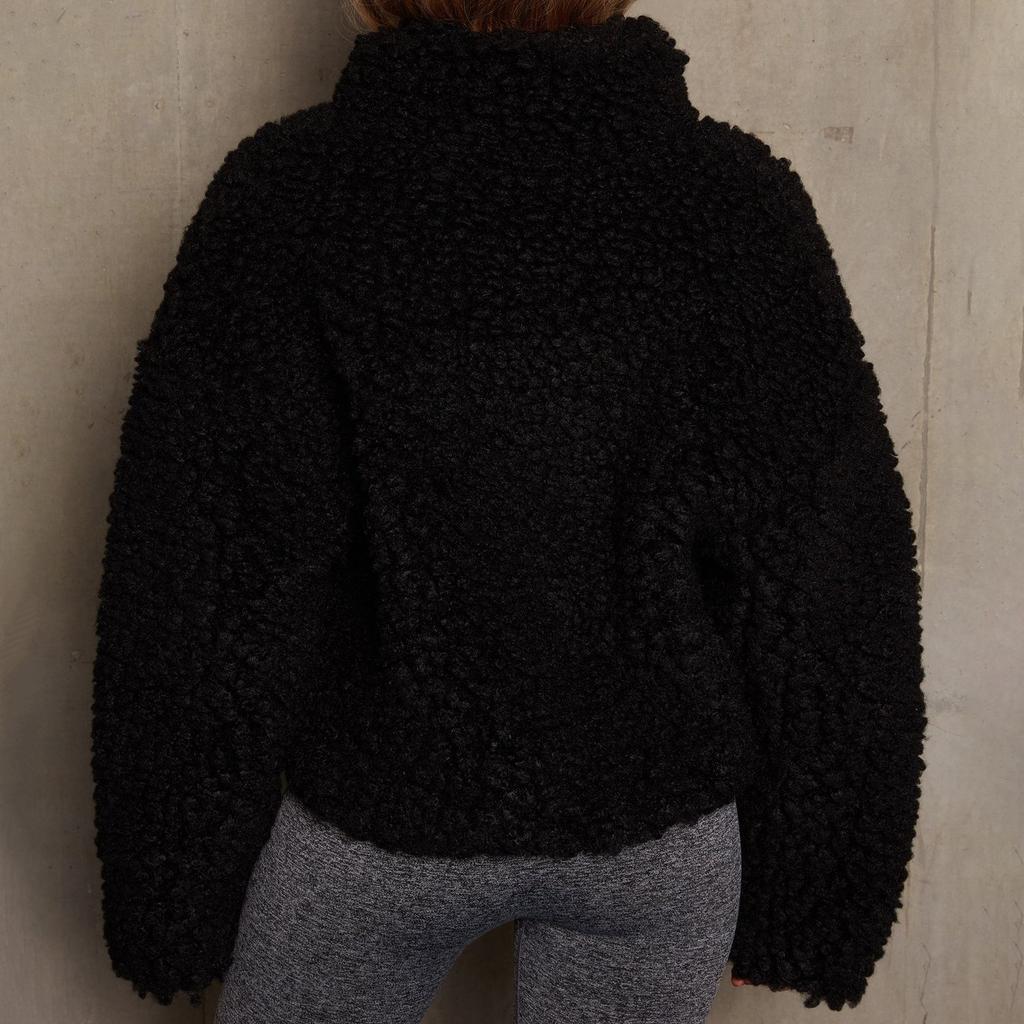 Herbst und Winter Damen Einfarbig Mode Plüsch Strickjacke Langarm Kurzjacke Lammwollmantel