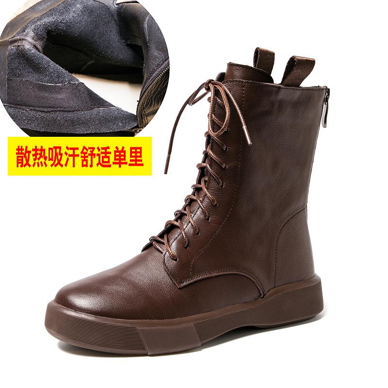 Leather Martin Boots Platform Casual Women's Boots 2025 Autumn and Winter Women's Shoes Small Medium Boots Velvet Short Boots Women