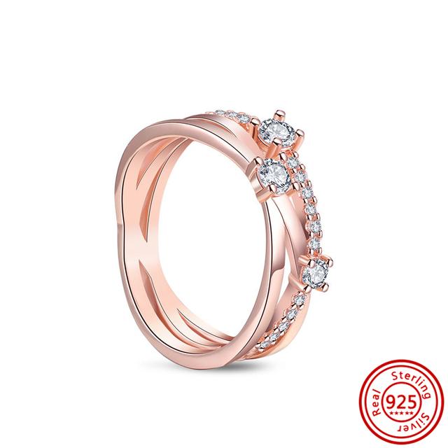 Authentic 100% 925 Sterling Silver Princess Regal Crown Heart Sparkling Zircon Luxury Circle Rings Women Wedding Jewelry