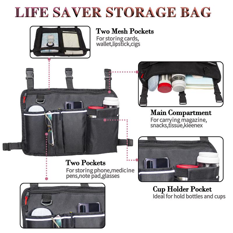 Heavy Duty Wheelchair Organizer Side Bag for Electric Scooter Storage Hanging Pocket for Medical and Personal Items